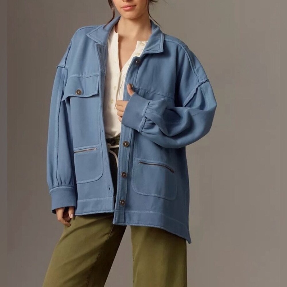 Pilcro Cotton Microfleece Button-Front Jacket L NWT